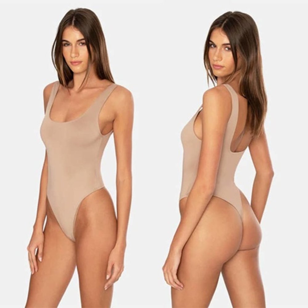 OW Hanna High Cut Leg Sleeveless Bodysuit Nude Women's Size: Large NWT